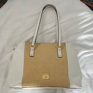 Lauren Ralph Lauren White and Tan Tote Bag